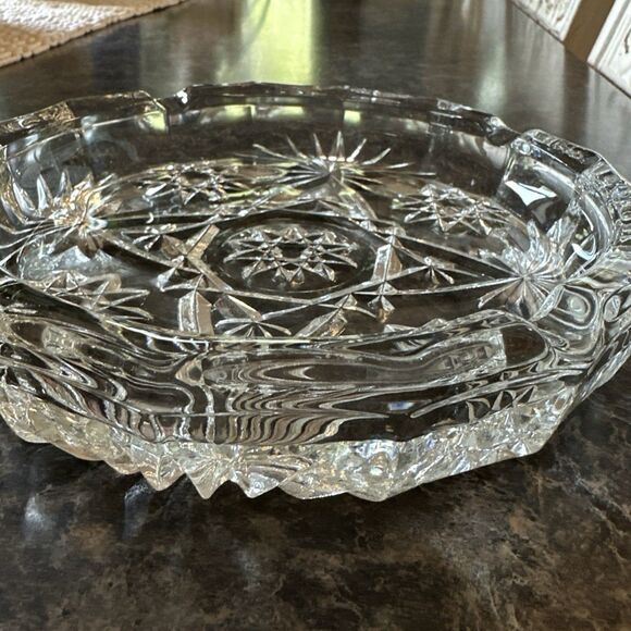 Anchor Hocking Prescut Clear 7.5” Ashtray Pressed Glass USA Star Vintage - Picture 3 of 5